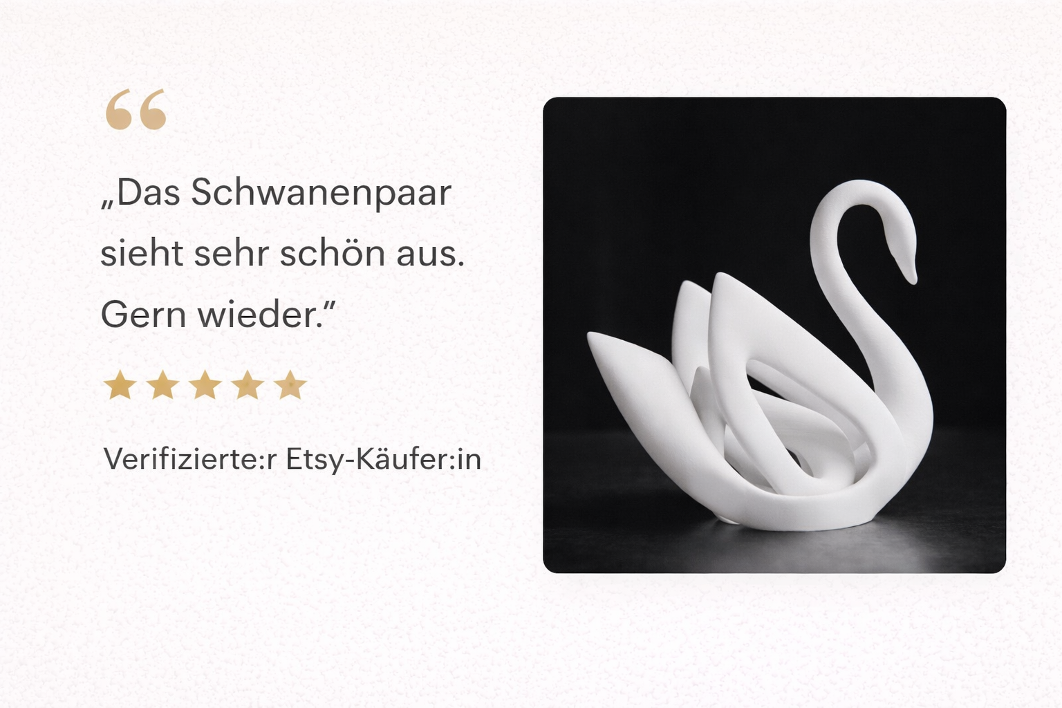 Kundenbewertung zur DekoFusion Designskulptur: Weißes Schwanenpaar, elegant und schön, 5 Sterne von Etsy-Käufer.