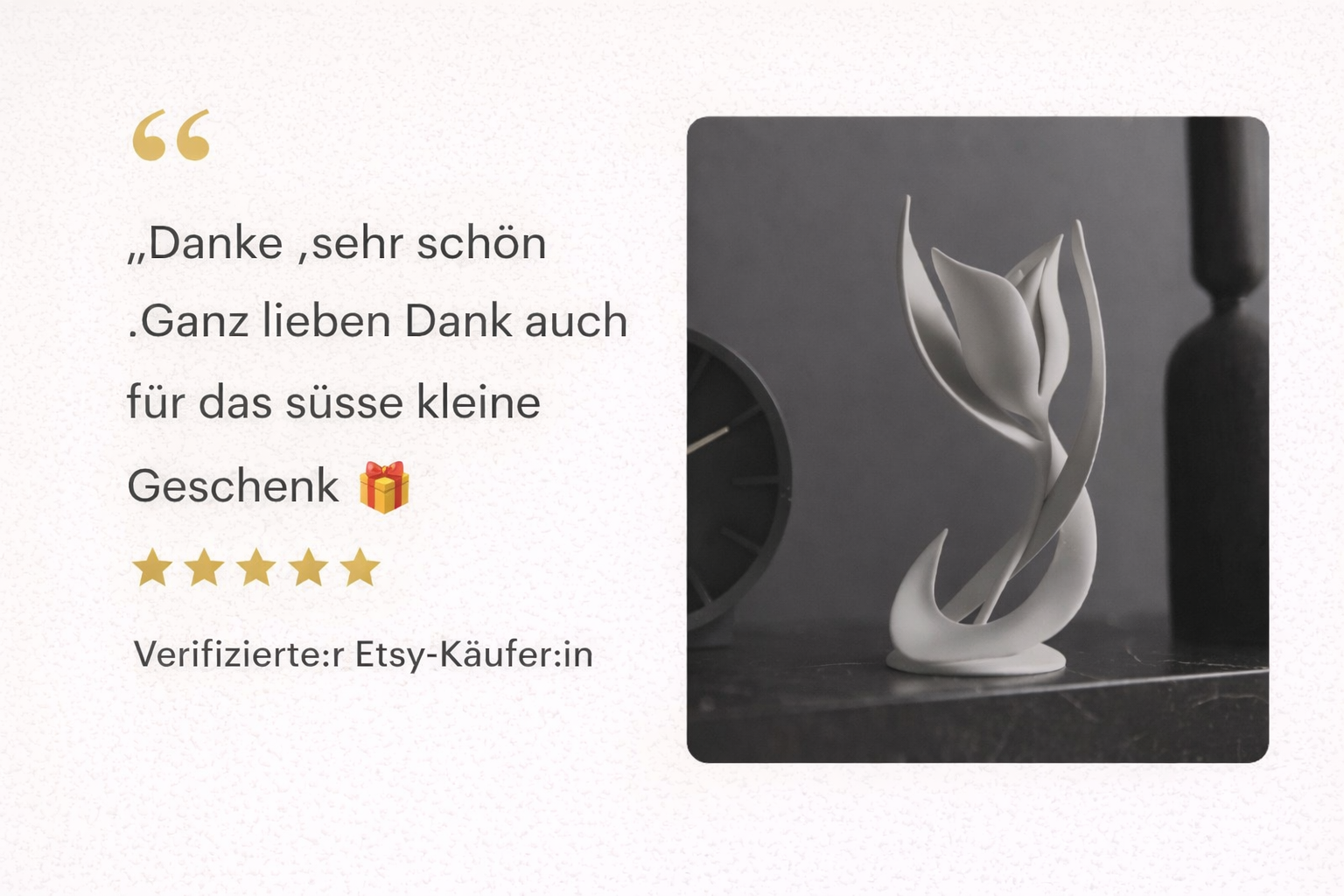 Kundenbewertung zu DekoFusion Designskulptur: "Danke, sehr schön!" mit 5 Sternen von Etsy-Käufer.