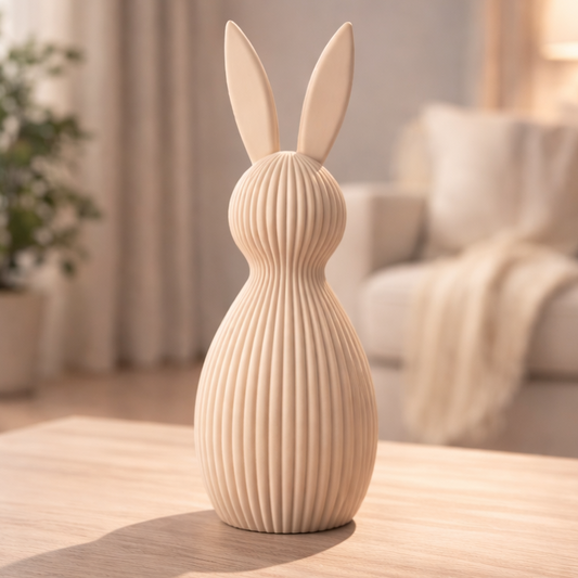 Moderne große Hasen Skulptur beige von DekoFusion, 3D-gedruckte Design Osterdeko im minimalistischen Wohnstil